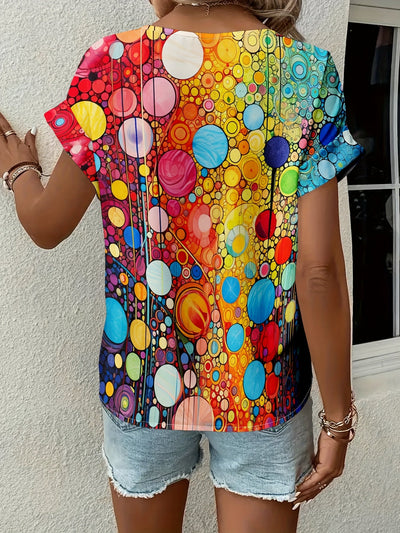 Vrolijke Damesblouse met Geometrische Print en V-Hals