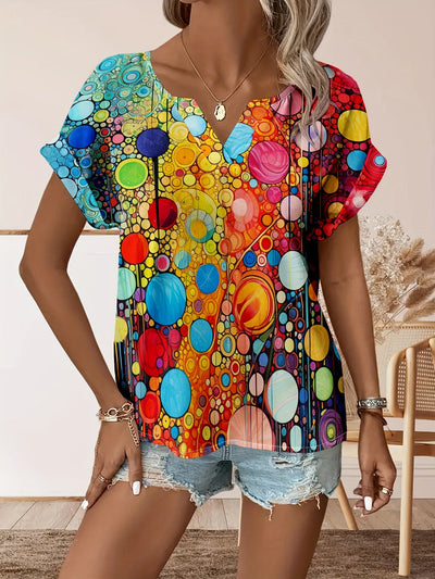 Vrolijke Damesblouse met Geometrische Print en V-Hals