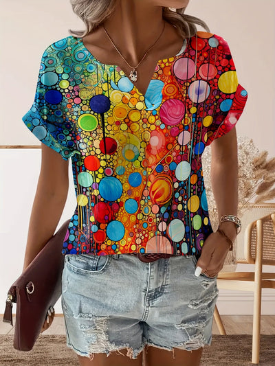 Vrolijke Damesblouse met Geometrische Print en V-Hals