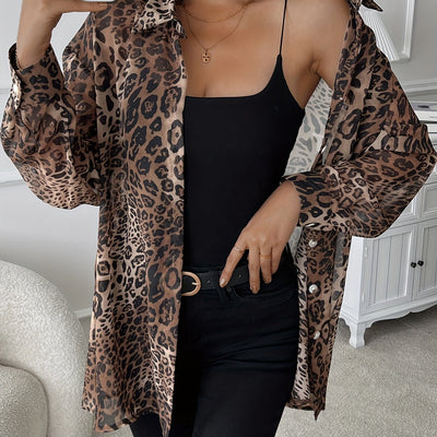 Casual Panterprint Blouse met Knopen
